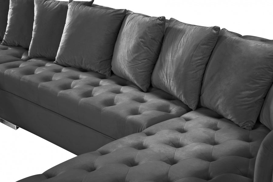 Presley Grey 3-Piece Velvet Sectional from Meridian - Luna Furniture