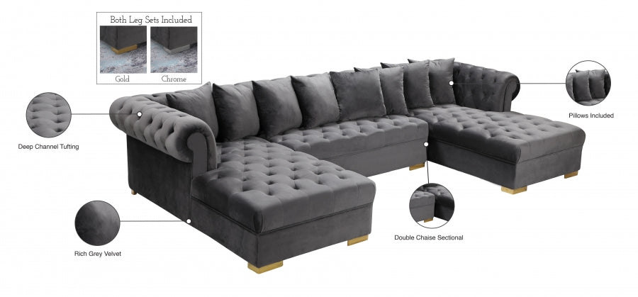 Presley Grey 3-Piece Velvet Sectional from Meridian - Luna Furniture