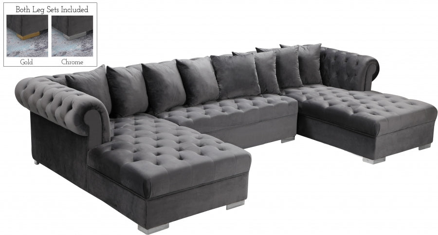 Presley Grey 3-Piece Velvet Sectional from Meridian - Luna Furniture