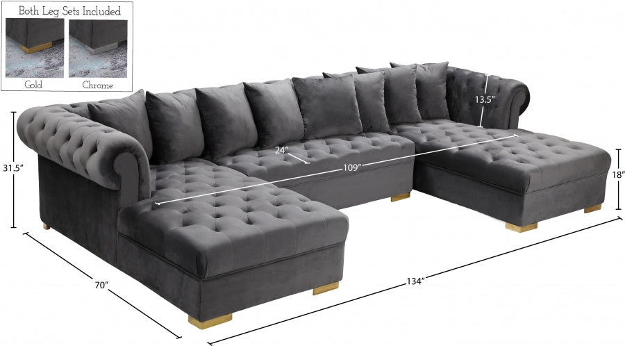 Presley Grey 3-Piece Velvet Sectional from Meridian - Luna Furniture