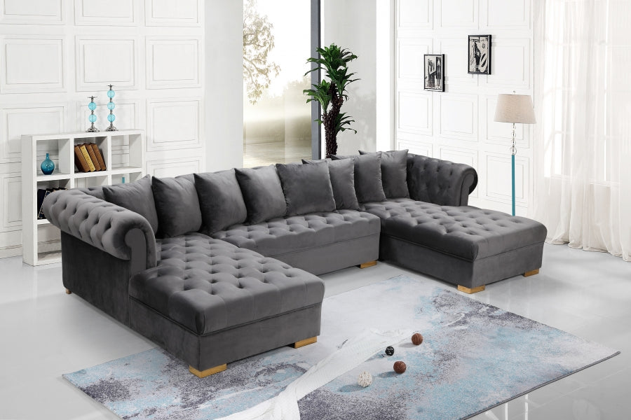 Presley Grey 3-Piece Velvet Sectional from Meridian - Luna Furniture