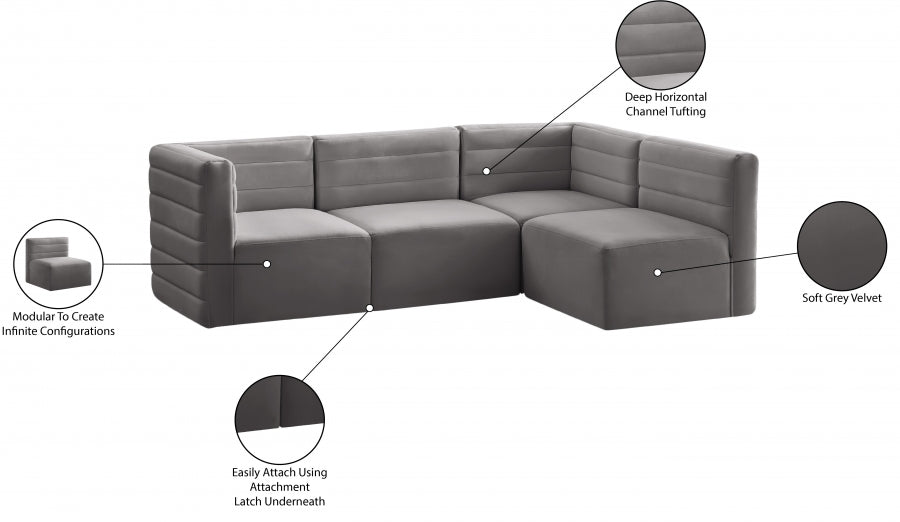 Quincy Grey Velvet Modular Cloud-Like Comfort Sectional from Meridian - Luna Furniture