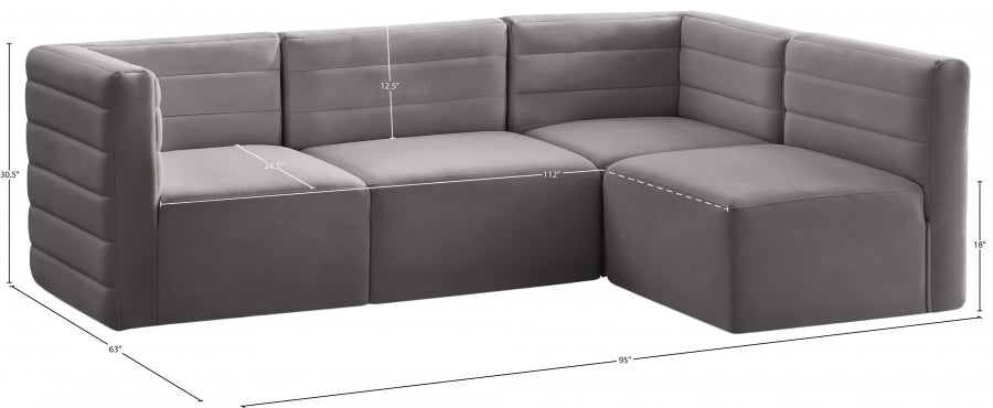 Quincy Grey Velvet Modular Cloud-Like Comfort Sectional from Meridian - Luna Furniture