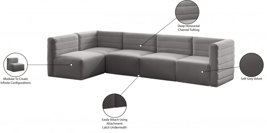 Quincy Grey Velvet Modular Cloud-Like Comfort Sectional from Meridian - Luna Furniture