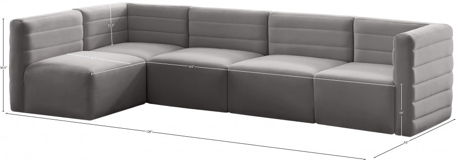 Quincy Grey Velvet Modular Cloud-Like Comfort Sectional from Meridian - Luna Furniture