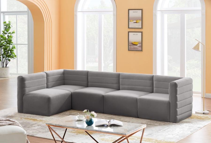 Quincy Grey Velvet Modular Cloud-Like Comfort Sectional from Meridian - Luna Furniture