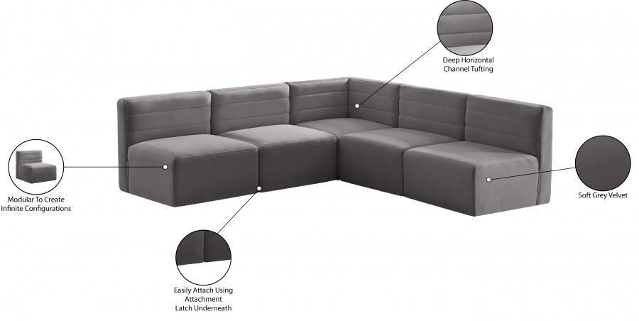 Quincy Grey Velvet Modular Cloud-Like Comfort Sectional from Meridian - Luna Furniture