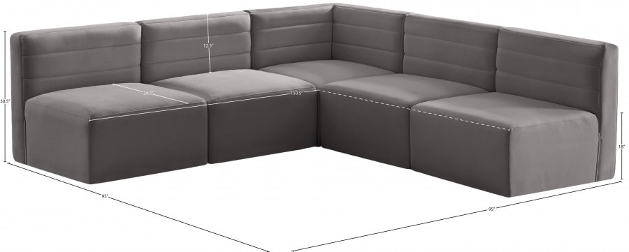 Quincy Grey Velvet Modular Cloud-Like Comfort Sectional from Meridian - Luna Furniture