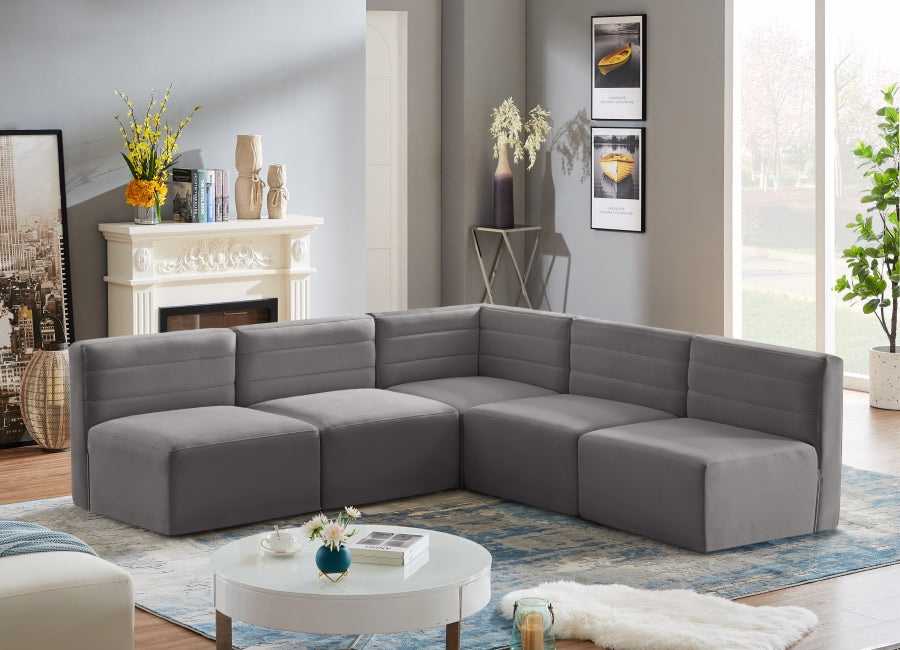 Quincy Grey Velvet Modular Cloud-Like Comfort Sectional from Meridian - Luna Furniture