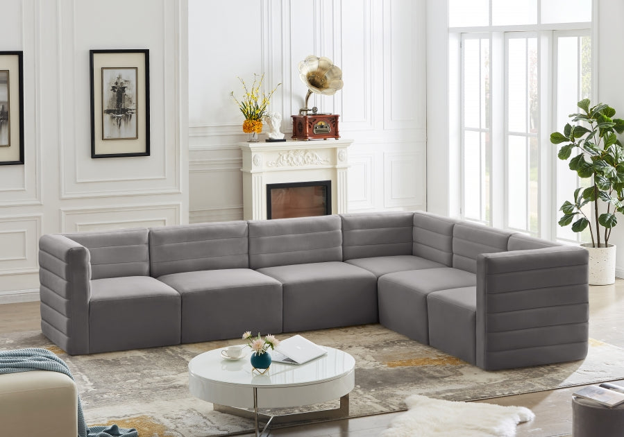 Quincy Grey Velvet Modular Cloud-Like Comfort Sectional from Meridian - Luna Furniture