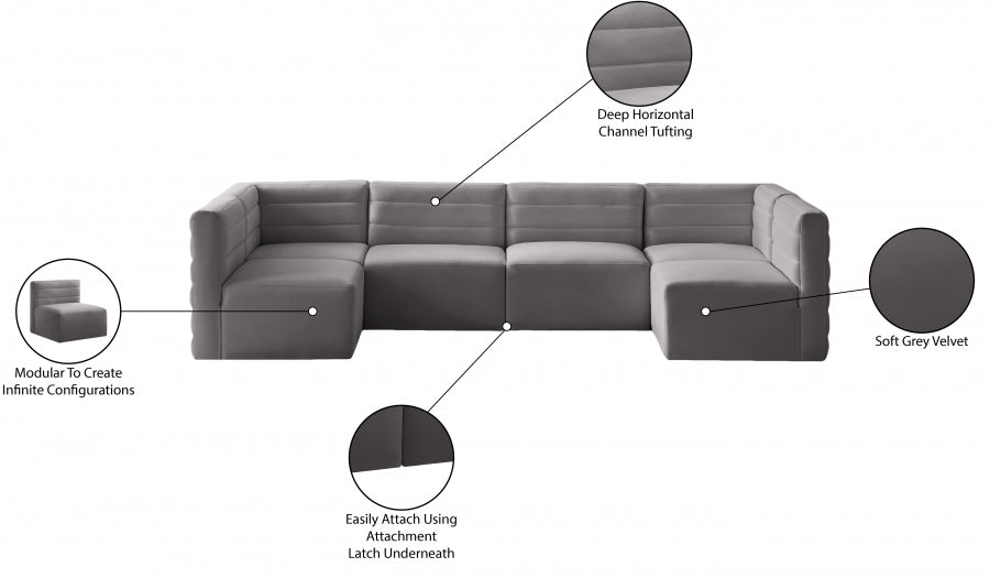 Quincy Grey Velvet Modular Cloud-Like Comfort Sectional from Meridian - Luna Furniture