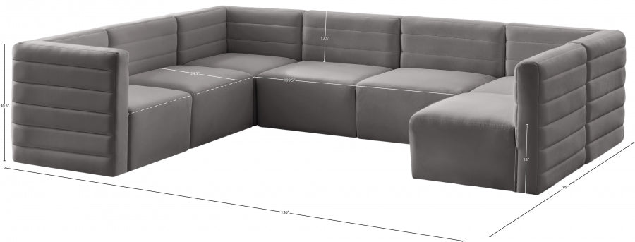 Quincy Grey Velvet Modular Cloud-Like Comfort Sectional from Meridian - Luna Furniture