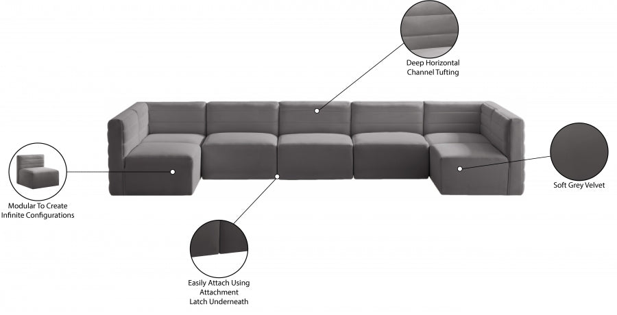 Quincy Grey Velvet Modular Cloud-Like Comfort Sectional from Meridian - Luna Furniture