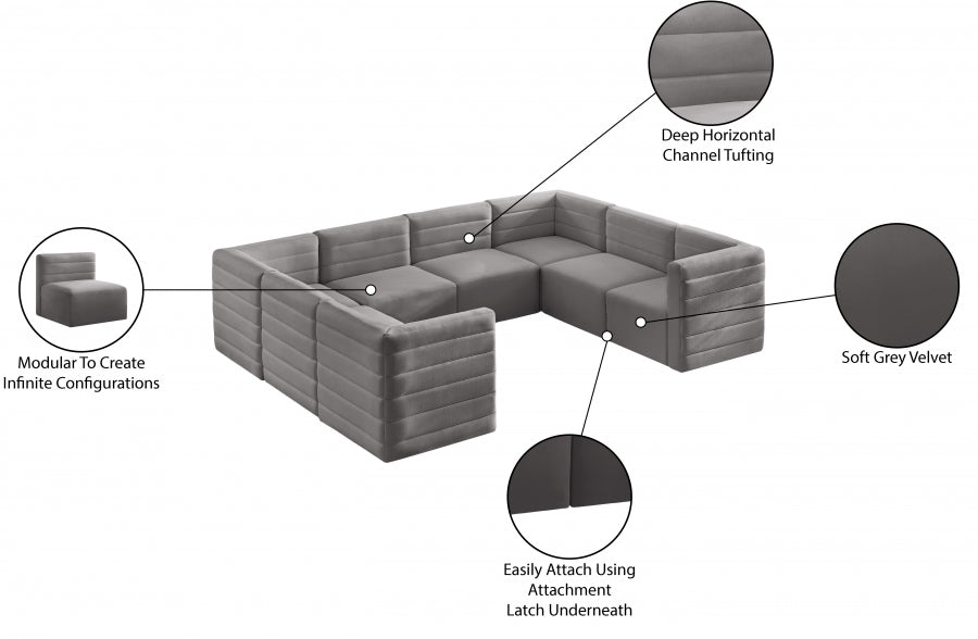 Quincy Grey Velvet Modular Cloud-Like Comfort Sectional from Meridian - Luna Furniture