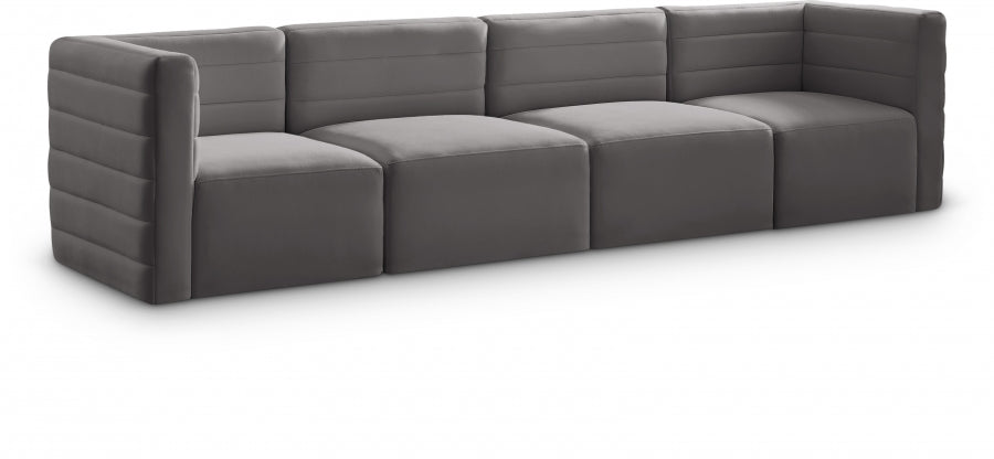 Quincy Grey Velvet Modular Cloud-Like Comfort Sofa from Meridian - Luna Furniture