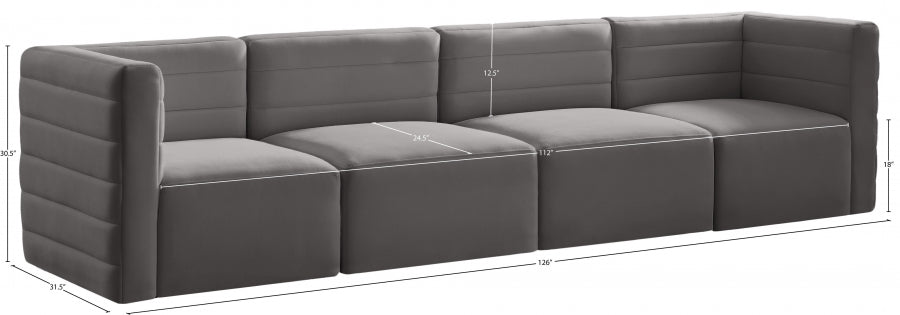 Quincy Grey Velvet Modular Cloud-Like Comfort Sofa from Meridian - Luna Furniture