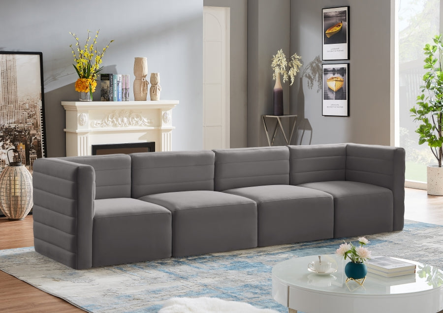 Quincy Grey Velvet Modular Cloud-Like Comfort Sofa from Meridian - Luna Furniture