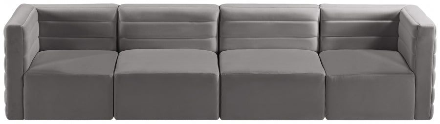 Quincy Grey Velvet Modular Cloud-Like Comfort Sofa from Meridian - Luna Furniture