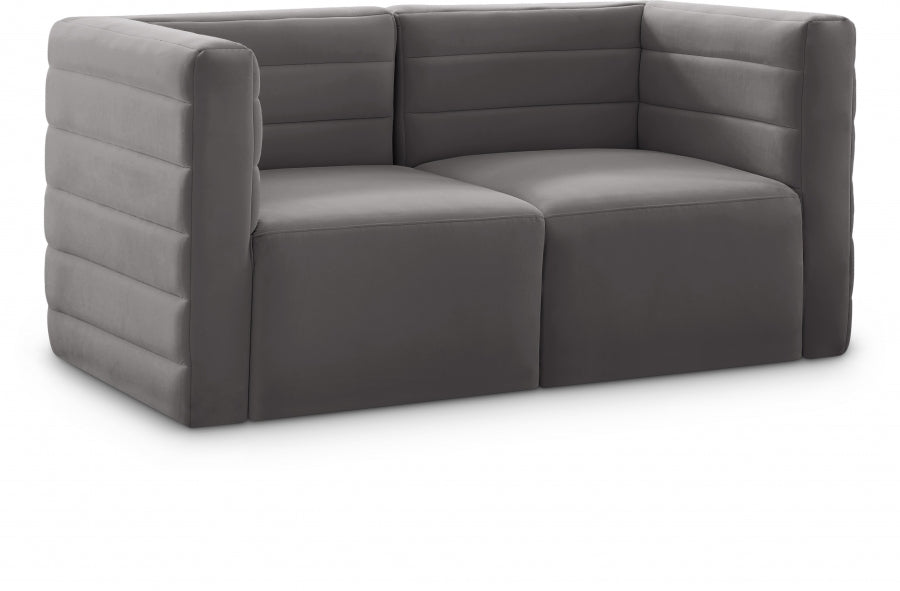 Quincy Grey Velvet Modular Cloud-Like Comfort Loveseat from Meridian - Luna Furniture