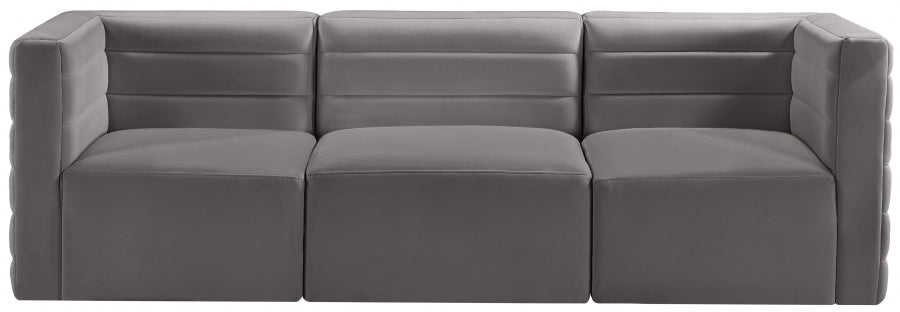 Quincy Grey Velvet Modular Cloud-Like Comfort Sofa from Meridian - Luna Furniture