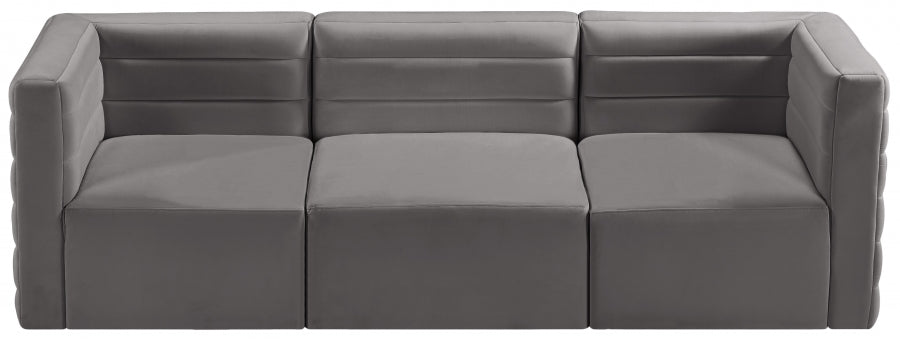 Quincy Grey Velvet Modular Cloud-Like Comfort Sofa from Meridian - Luna Furniture