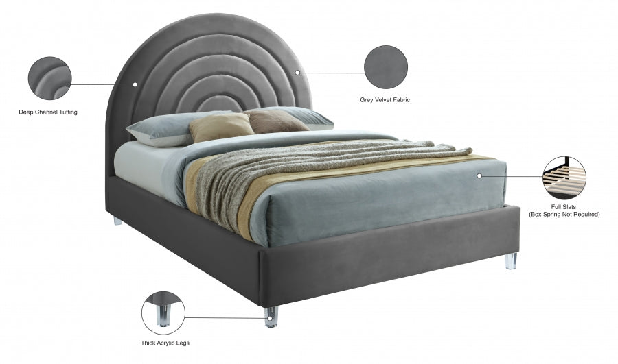 Rainbow Grey Velvet Full Bed from Meridian - Luna Furniture