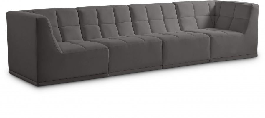 Relax Grey Velvet Modular 128" Sofa from Meridian - Luna Furniture