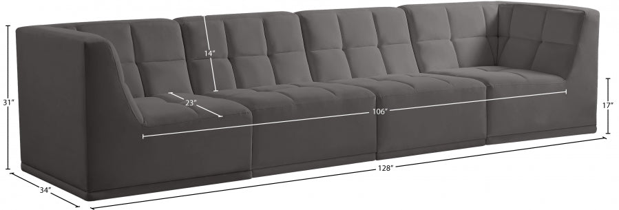 Relax Grey Velvet Modular 128" Sofa from Meridian - Luna Furniture