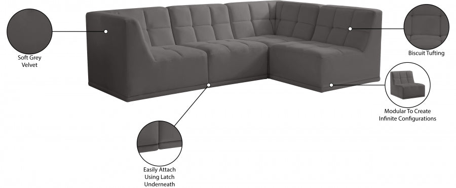 Relax Grey Velvet Modular Sectional from Meridian - Luna Furniture