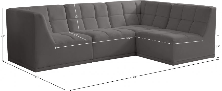 Relax Grey Velvet Modular Sectional from Meridian - Luna Furniture