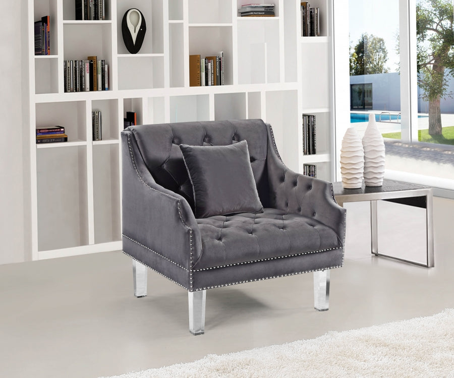 Roxy Grey Velvet Chair from Meridian - Luna Furniture