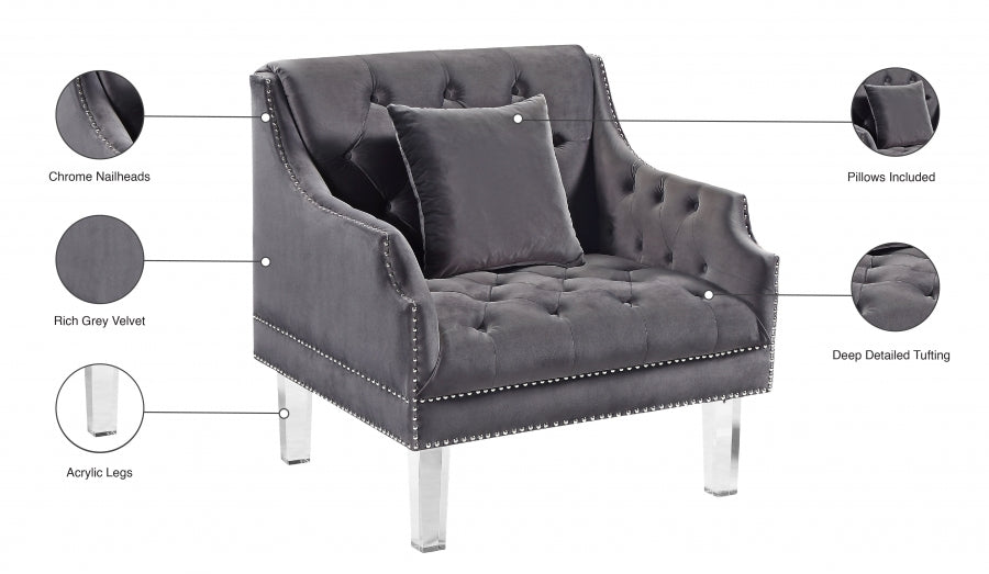 Roxy Grey Velvet Chair from Meridian - Luna Furniture