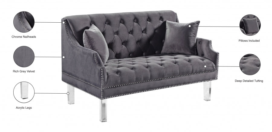 Roxy Grey Velvet Loveseat from Meridian - Luna Furniture