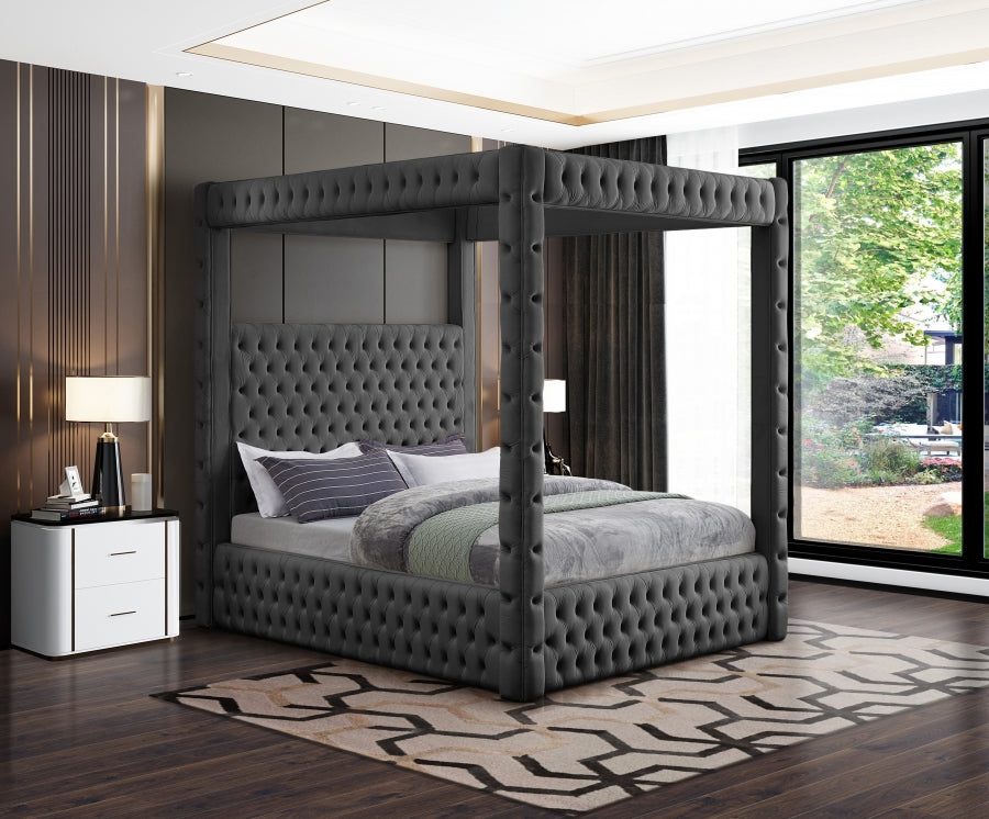 Royal Grey Velvet Queen Bed from Meridian - Luna Furniture