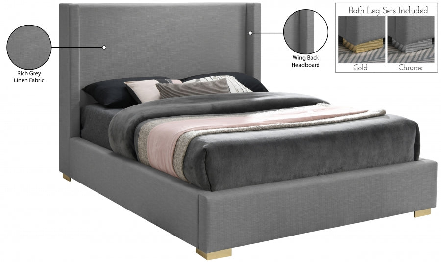 Royce Grey Linen Textured Queen Bed from Meridian - Luna Furniture