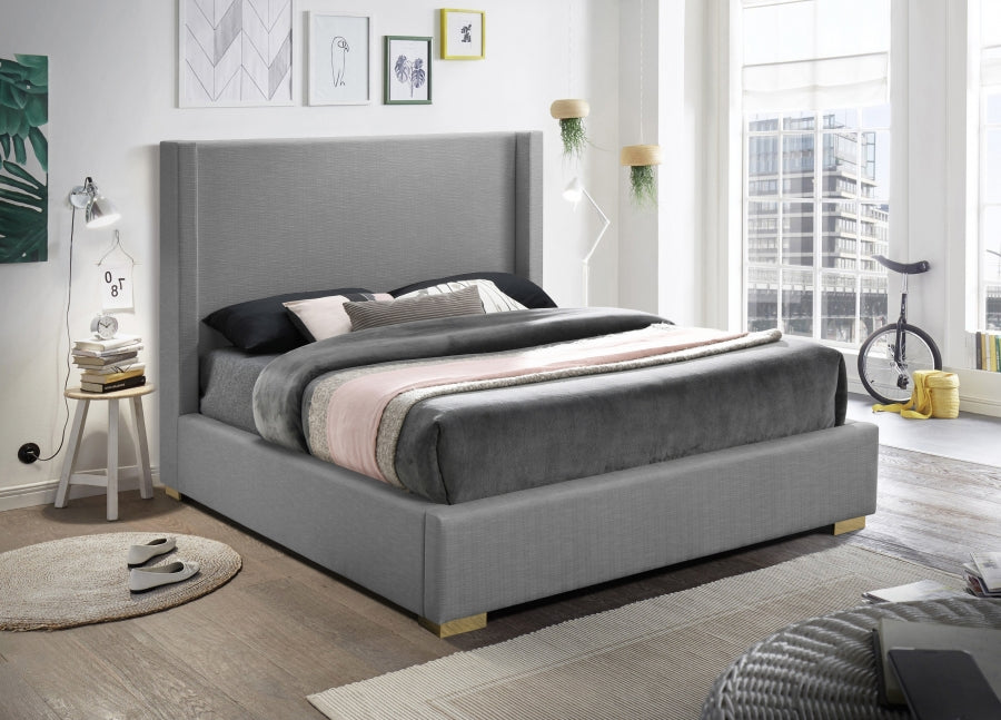 Royce Grey Linen Textured Queen Bed from Meridian - Luna Furniture