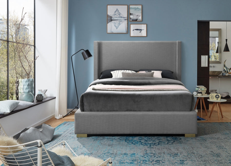 Royce Grey Linen Textured Queen Bed from Meridian - Luna Furniture