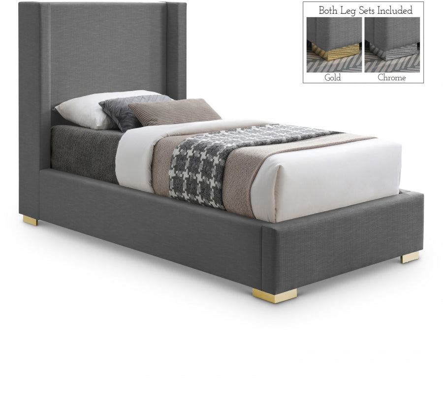 Royce Grey Twin Linen Textured Twin Bed from Meridian - Luna Furniture