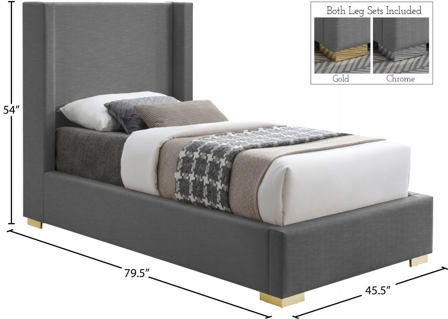 Royce Grey Twin Linen Textured Twin Bed from Meridian - Luna Furniture