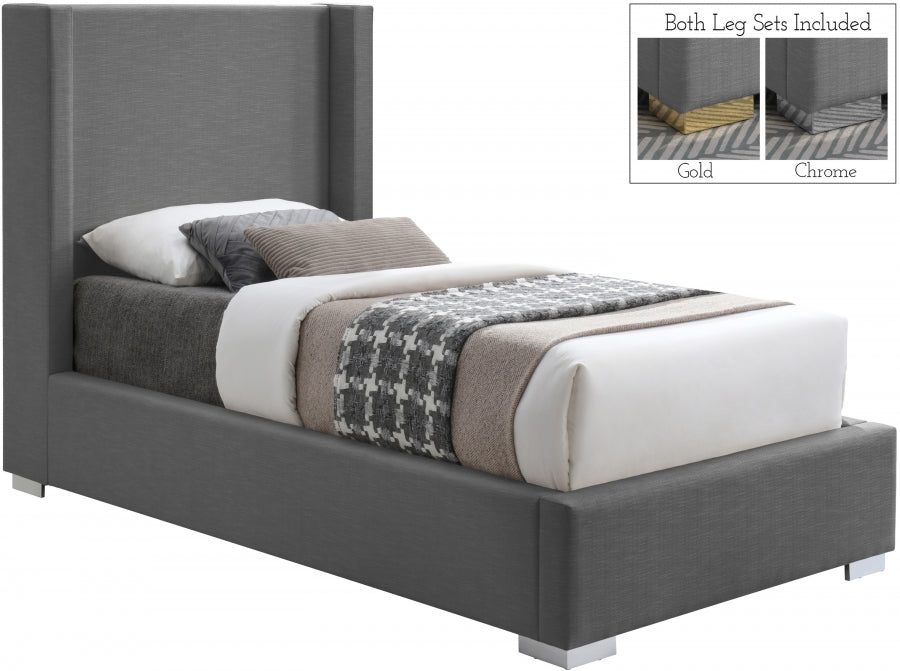 Royce Grey Twin Linen Textured Twin Bed from Meridian - Luna Furniture