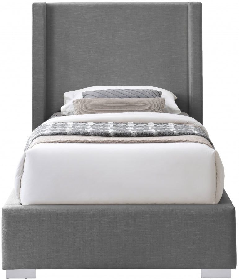 Royce Grey Twin Linen Textured Twin Bed from Meridian - Luna Furniture