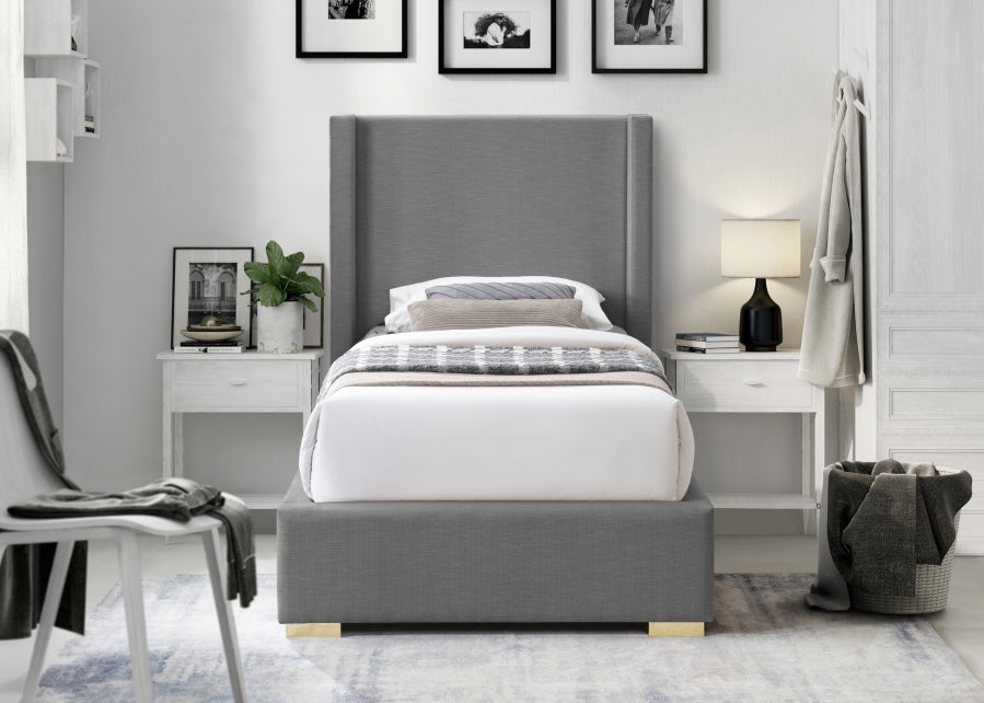 Royce Grey Twin Linen Textured Twin Bed from Meridian - Luna Furniture