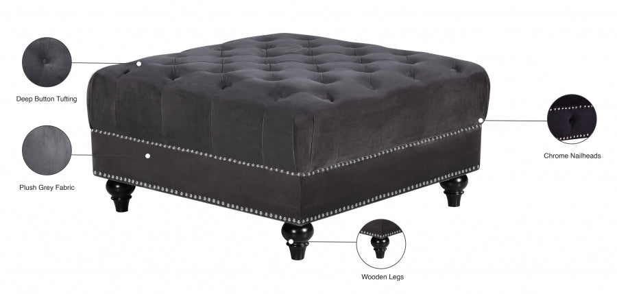 Sabrina Grey Velvet Ottoman from Meridian - Luna Furniture