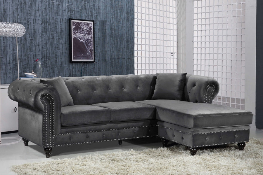 Sabrina Grey Velvet Reversible 2pc. Sectional from Meridian - Luna Furniture