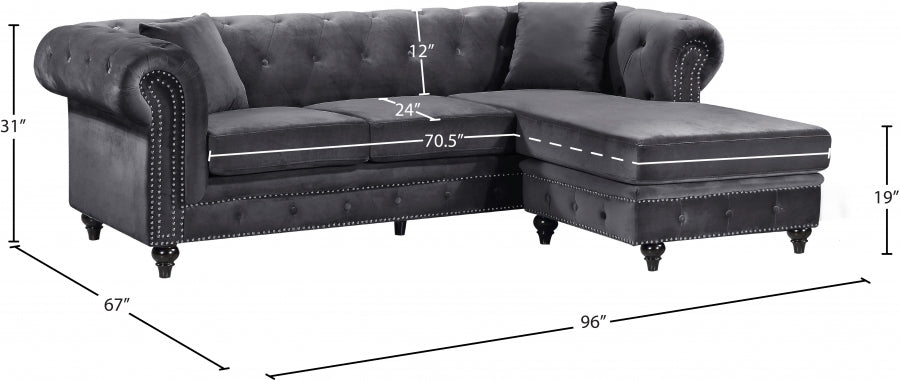 Sabrina Grey Velvet Reversible 2pc. Sectional from Meridian - Luna Furniture