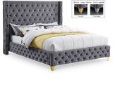 Savan Grey Velvet Queen Bed from Meridian - Luna Furniture