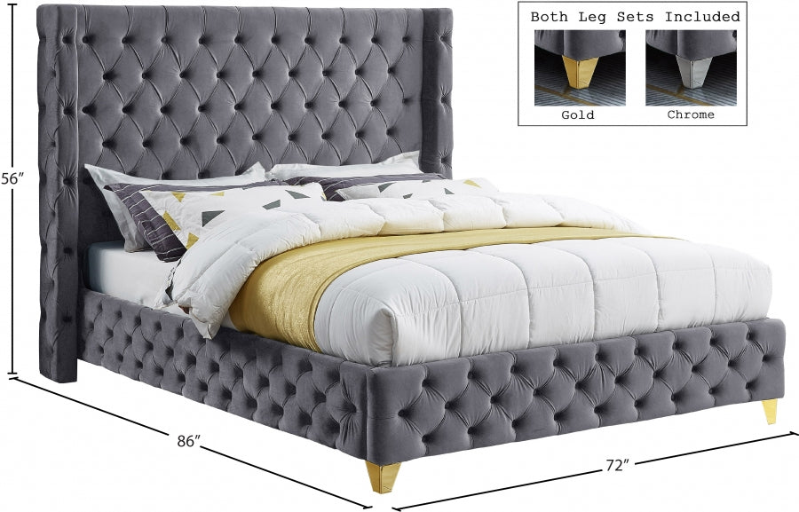 Savan Grey Velvet Queen Bed from Meridian - Luna Furniture