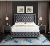 Savan Grey Velvet Queen Bed from Meridian - Luna Furniture