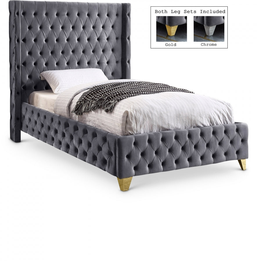 Savan Grey Velvet Twin Bed from Meridian - Luna Furniture