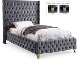 Savan Grey Velvet Twin Bed from Meridian - Luna Furniture